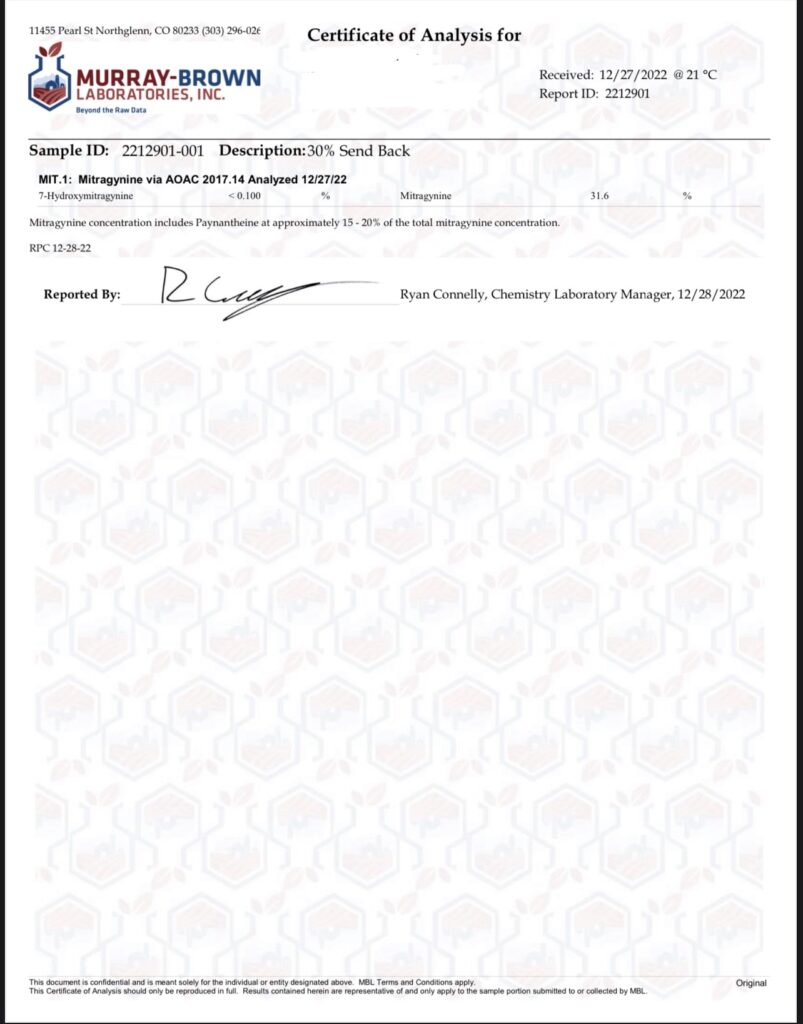30% Kratom extract Lab report